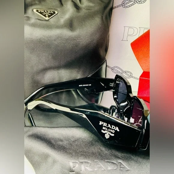 PRADA BLACK GEOMETRIC SUNGLASSES-Authentic LIKE NEW - Picture 12 of 15